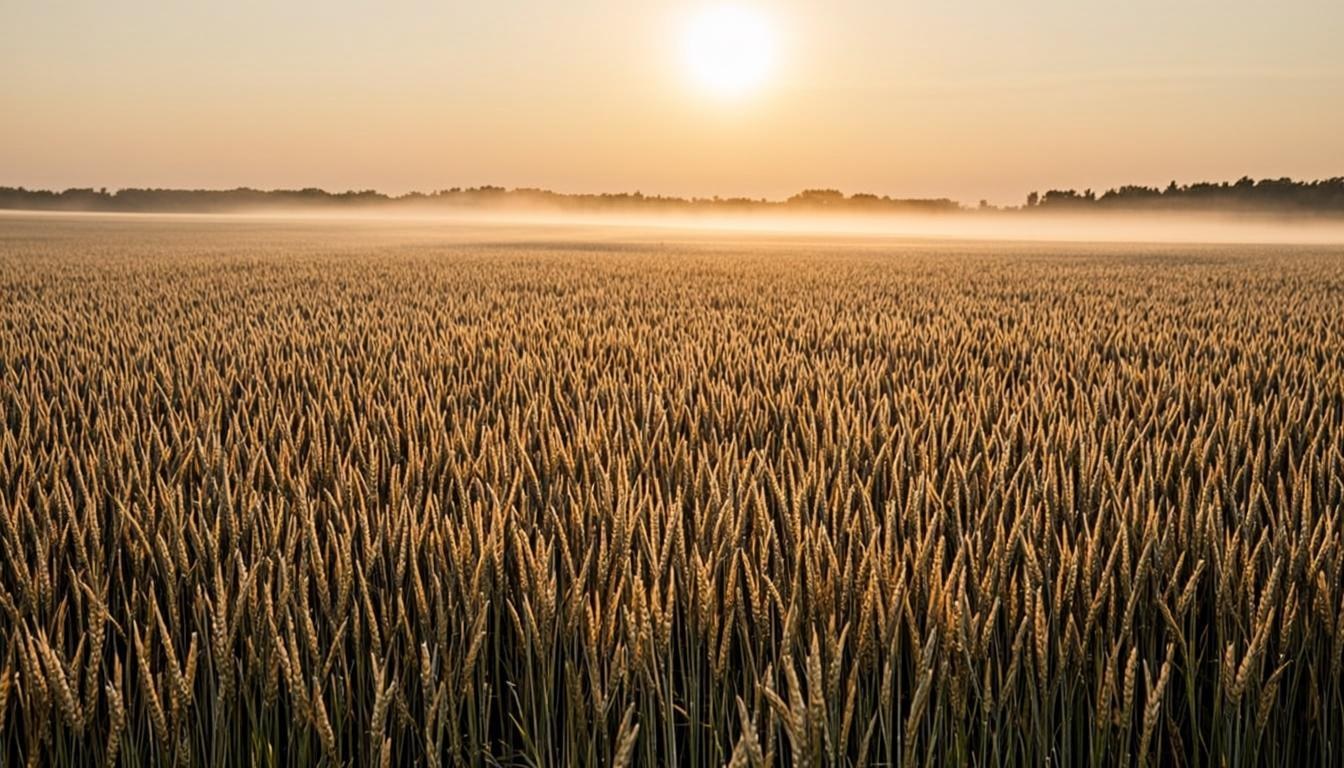 Warm sunrise over a golden wheat field